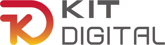 Logo de Kit Digital, un programa de apoyo a la digitalización de empresas en España, con un diseño moderno que combina colores rojo y naranja.